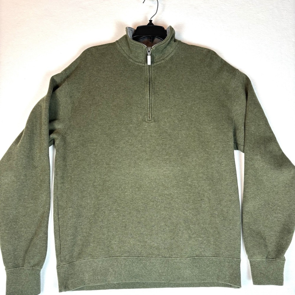 Orvis Men's Quarter 1/4 Zip Sweater Fleece Med Olive Green Cotton Mock Neck‎